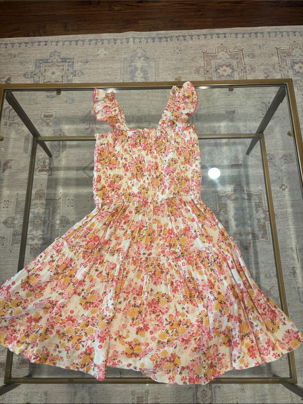 aerie Cream Floral Smocked Sundress with Pink & Yellow Blossoms